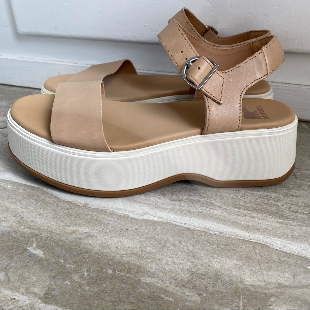 Sorel Summer Leather Dayspring Platform Sandal Buckle Tan White 10 Like New - Picture 5 of 9
